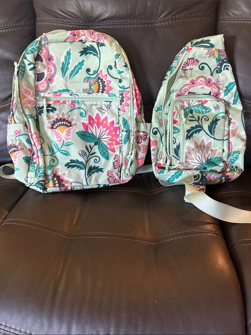 Floral Print Mint Shoulder Backpack - Women - set of 2